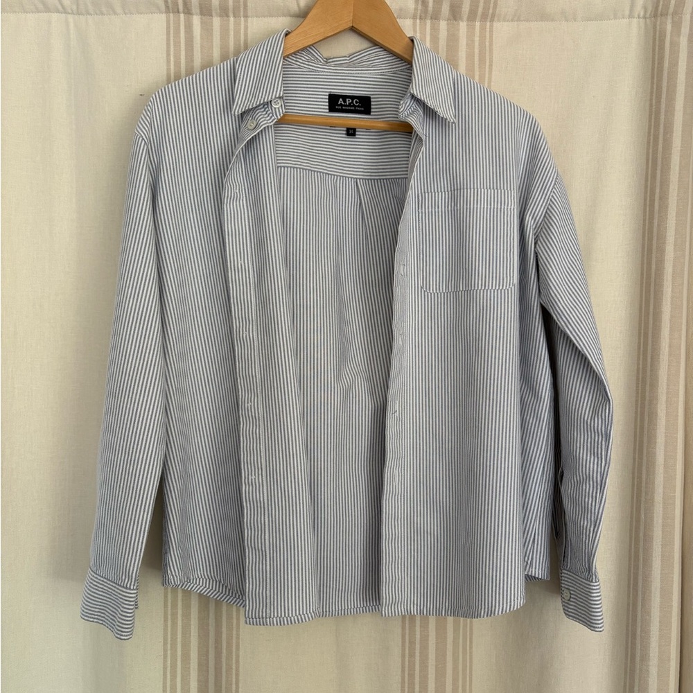 A.P.C. Blue Striped Button Down Boyfriend Shirt